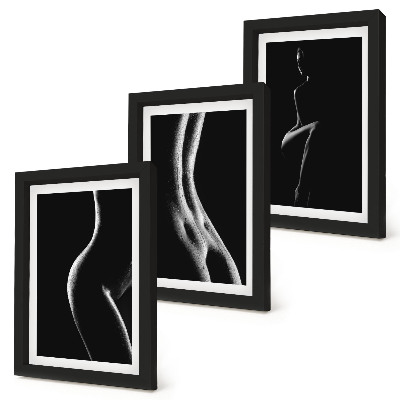 Composizione di 3 quadri Silhouette femminili in bianco e nero, erotismo