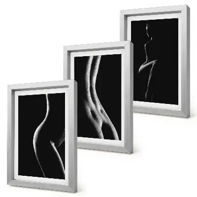 Trittico di quadri silhouette femminili in bianco e nero a tema erotico