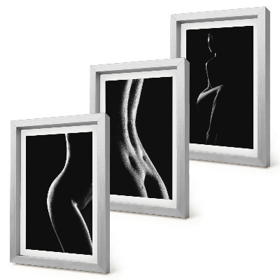Composizione di 3 quadri Silhouette femminili in bianco e nero, erotismo