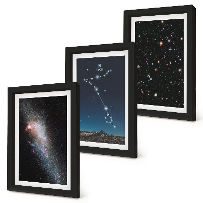 Composizione di 3 quadri Paesaggi spaziali con la costellazione dei Pesci e galassie