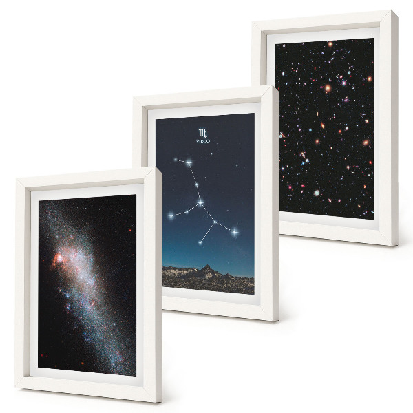 Composizione di 3 quadri costellazione della Vergine, galassia, visione dell'universo