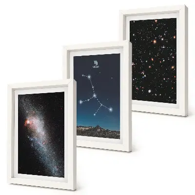 Composizione di 3 quadri rappresentazione della costellazione della Vergine e della galassia nell'universo