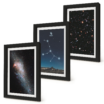 Composizione di 3 quadri costellazione della Vergine, galassia, visione dell'universo