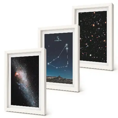 Trittico incorniciato con costellazione del Capricorno, galassia e stelle