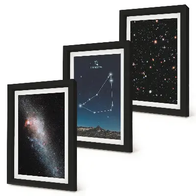 Trittico incorniciato con costellazione del Capricorno, galassia e stelle