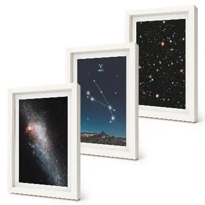Trittico incorniciato con paesaggi cosmici di galassie e costellazioni dello zodiaco dell'Ariete