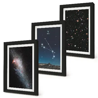 Trittico incorniciato con paesaggi cosmici di galassie e costellazioni dello zodiaco dell'Ariete