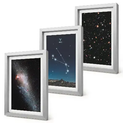 Trittico incorniciato con paesaggi cosmici di galassie e costellazioni dello zodiaco dell'Ariete