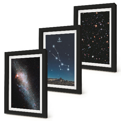 Composizione di 3 quadri Paesaggi stellari cosmici e la costellazione del Toro