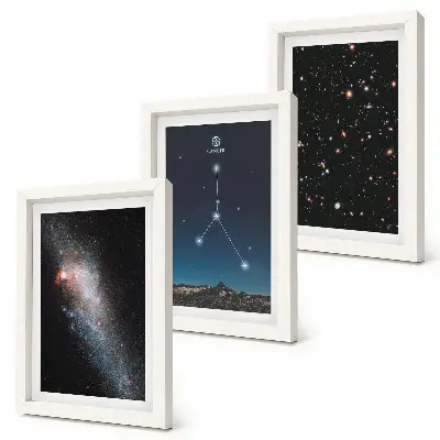 Composizione di 3 quadri con spazio, costellazione del Cancro, galassia e stelle