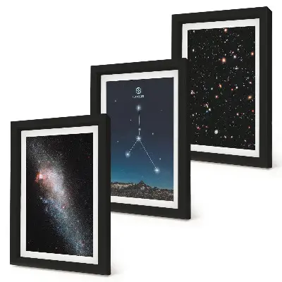 Composizione di 3 quadri con spazio, costellazione del Cancro, galassia e stelle