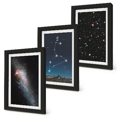 Trittico incorniciato costellazione del Leone, galassia e spazio esterno