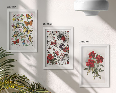 Trittico incorniciato Farfalle, fiori e rose rosse in stile classico