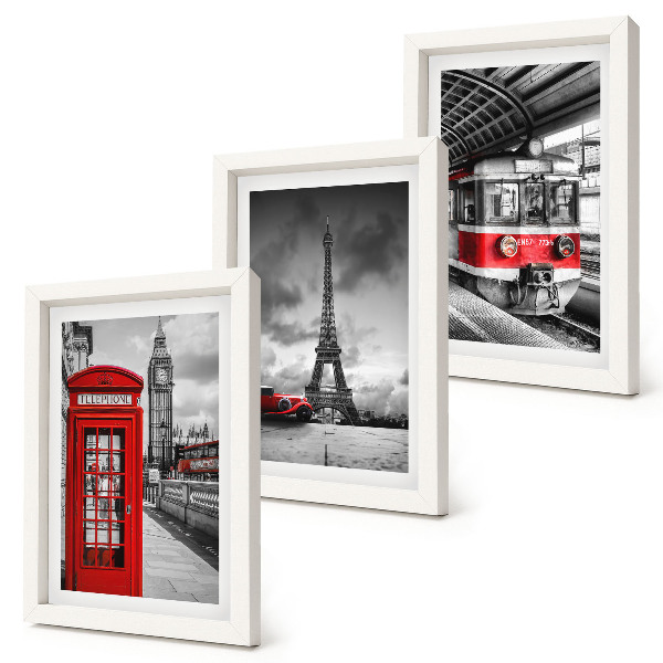 Trittico incorniciato Città iconiche: Londra, Parigi e il trasporto ferroviario.