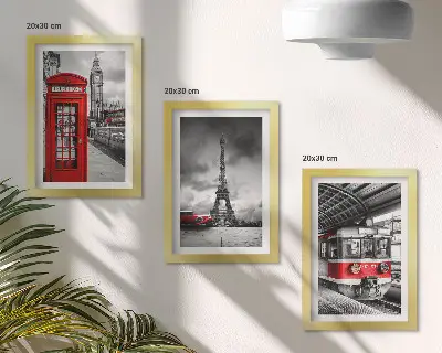Trittico incorniciato con stampa di città iconiche come Londra, Parigi e il trasporto ferroviario