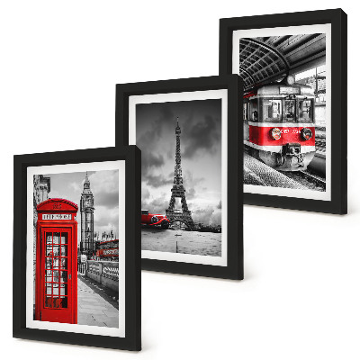Trittico incorniciato Città iconiche: Londra, Parigi e il trasporto ferroviario.