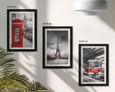 Trittico incorniciato con stampa di città iconiche come Londra, Parigi e il trasporto ferroviario