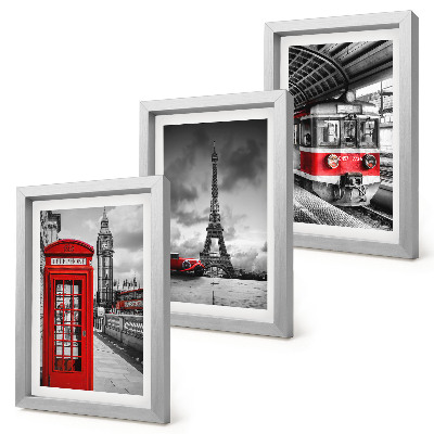 Trittico incorniciato Città iconiche: Londra, Parigi e il trasporto ferroviario.