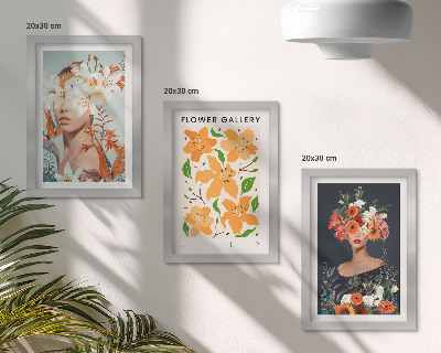 Composizione di 3 quadri Ritratti floreali con bouquet e foglie colorate