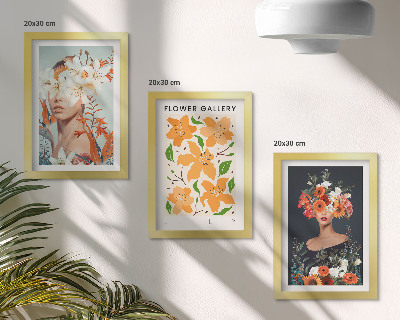 Composizione di 3 quadri Ritratti floreali con bouquet e foglie colorate