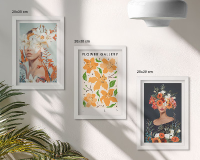 Composizione di 3 quadri Ritratti floreali con bouquet e foglie colorate