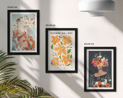 Composizione di 3 quadri Ritratti floreali con bouquet e foglie colorate