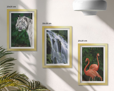 Composizione di 3 quadri Cascata della Tigre e fenicotteri rosa nella natura