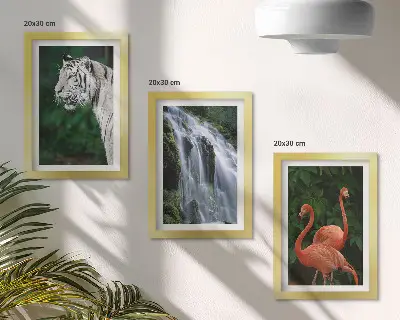 Cascata della Tigre e fenicotteri rosa nella natura composizione di 3 quadri