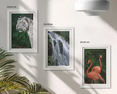 Cascata della Tigre e fenicotteri rosa nella natura composizione di 3 quadri