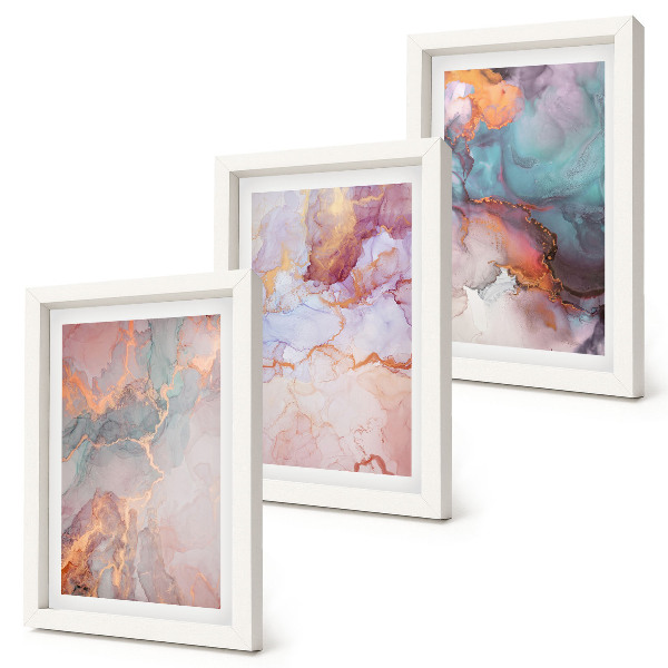 Trittico incorniciato Motivi astratti in colori pastello con accenti