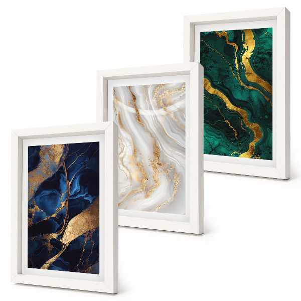 Composizione di 3 quadri Motivi astratti nelle tonalità del blu e del verde
