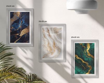 Composizione di 3 quadri Motivi astratti nelle tonalità del blu e del verde