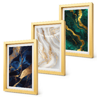 Composizione di 3 quadri Motivi astratti nelle tonalità del blu e del verde