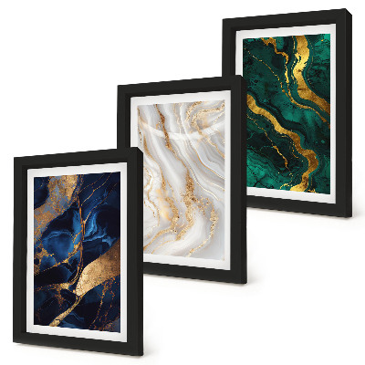 Composizione di 3 quadri Motivi astratti nelle tonalità del blu e del verde