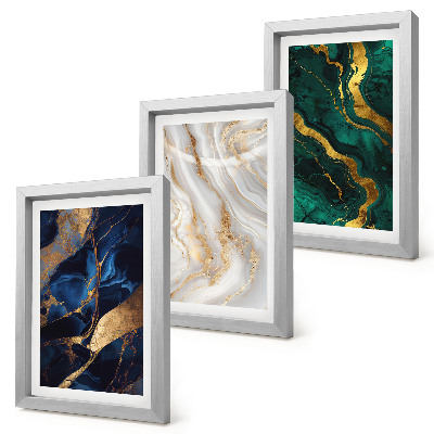 Composizione di 3 quadri Motivi astratti nelle tonalità del blu e del verde