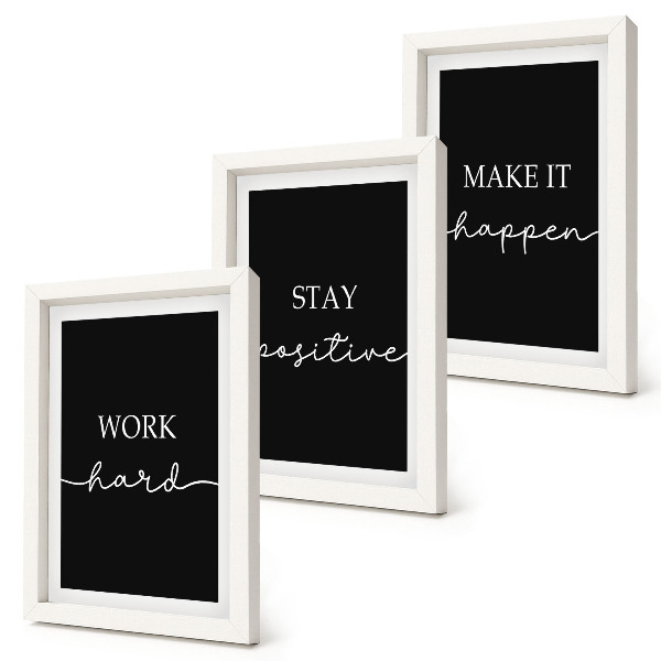 Composizione di 3 quadri Eleganti slogan motivazionali su sfondo nero