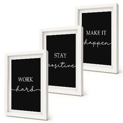 Set di 3 quadri con eleganti slogan motivazionali su sfondo nero
