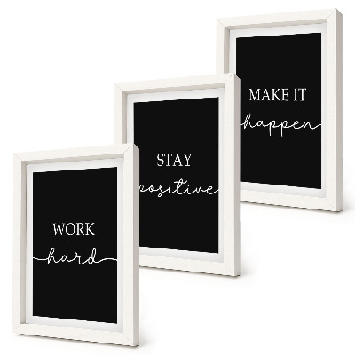Composizione di 3 quadri Eleganti slogan motivazionali su sfondo nero