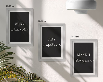 Composizione di 3 quadri Eleganti slogan motivazionali su sfondo nero