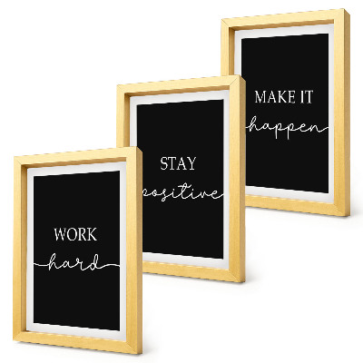 Composizione di 3 quadri Eleganti slogan motivazionali su sfondo nero