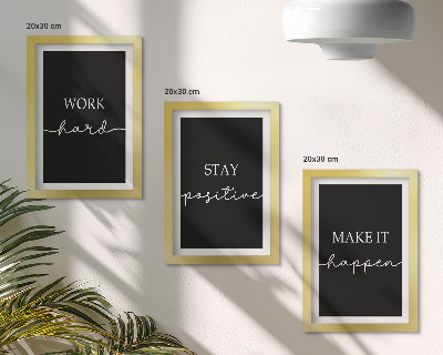 Composizione di 3 quadri Eleganti slogan motivazionali su sfondo nero