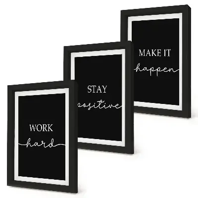 Set di 3 quadri con eleganti slogan motivazionali su sfondo nero