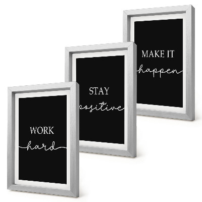 Composizione di 3 quadri Eleganti slogan motivazionali su sfondo nero