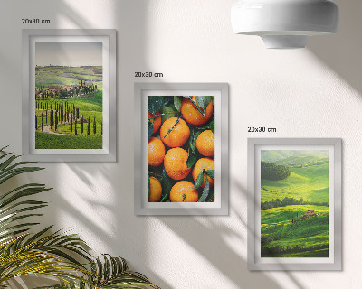 Trittico incorniciato Paesaggio rurale italiano con arance e natura