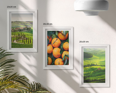 Trittico incorniciato Paesaggio rurale italiano con arance e natura