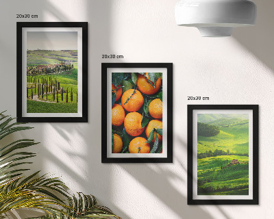 Trittico incorniciato Paesaggio rurale italiano con arance e natura