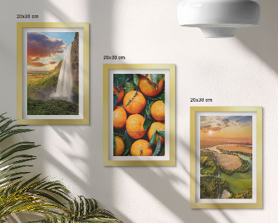 Composizione di 3 quadri Cascata di montagna, arance, paesaggio italiano al tramonto
