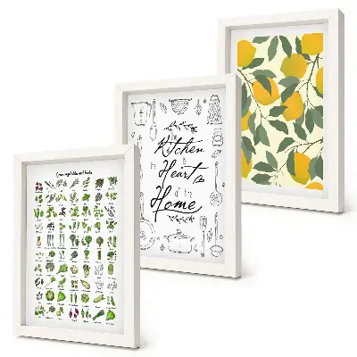 Stampa con elenco di erbe aromatiche e limoni trittico incorniciato per cucina