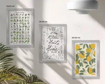 Stampa con elenco di erbe aromatiche e limoni trittico incorniciato per cucina