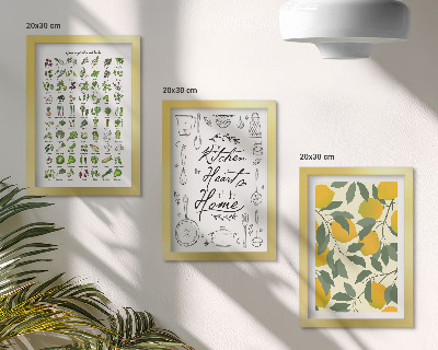 Trittico incorniciato Elenco di erbe aromatiche, cartello da cucina e limoni dipinti
